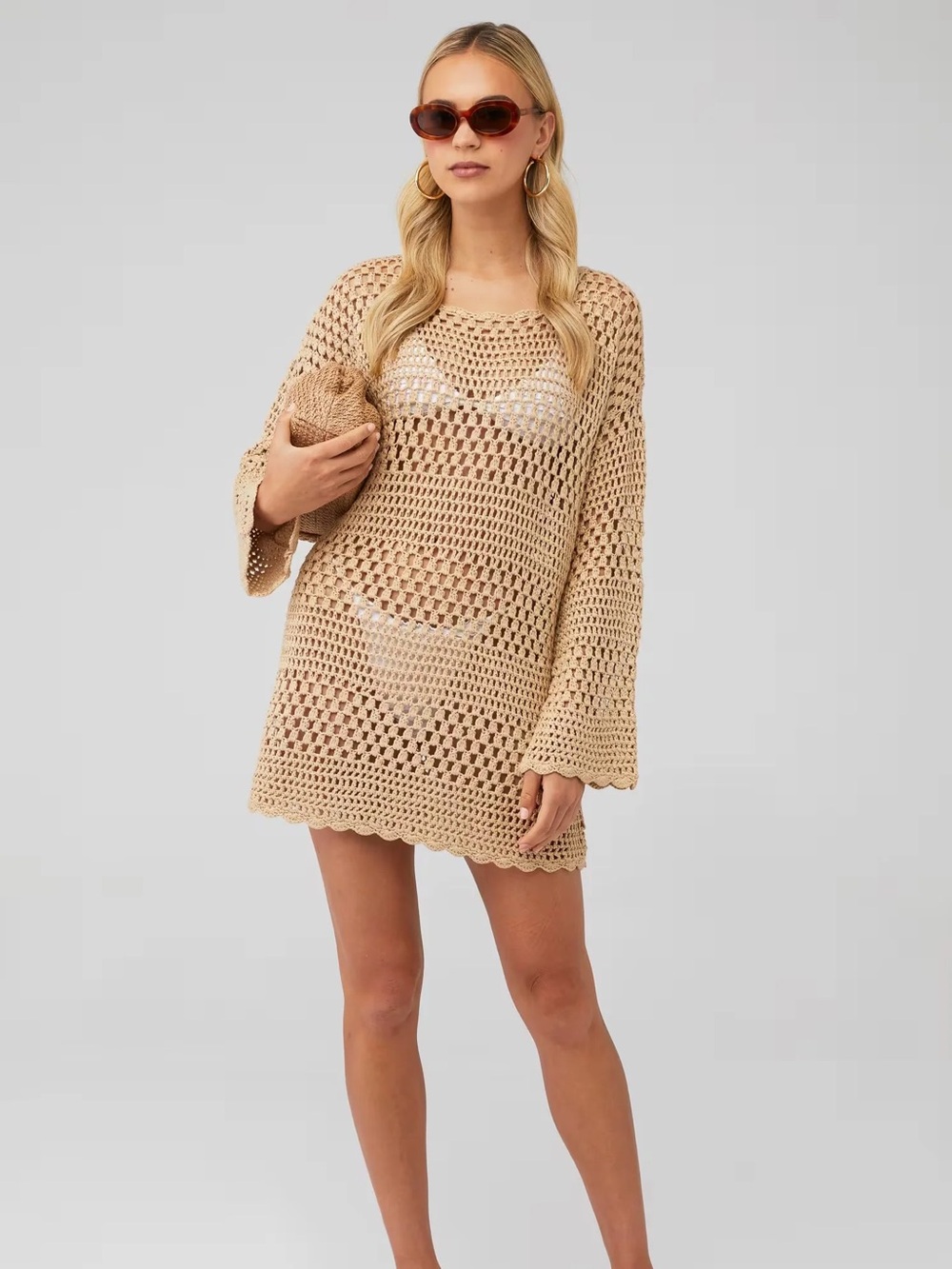 Show Me Your MUMU Paula Latte Crochet Pullover Dress Light Brown Size Medium